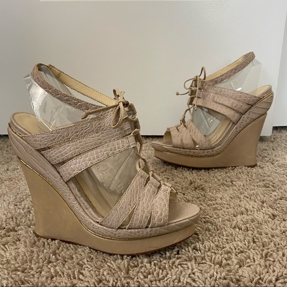 Alexandre Birman Blush Croc Reptile Leather Wedges - Picture 1 of 10